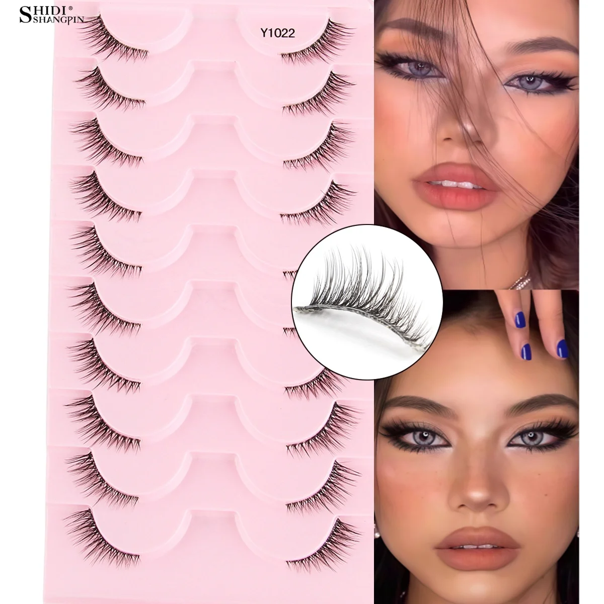 3/5/10ペア ハーフつけまつげ 3Dミンクキャットアイまつげエクステ ナチュラルショートウィングふわふわウィスピーつけまつげ クリアバンド付き