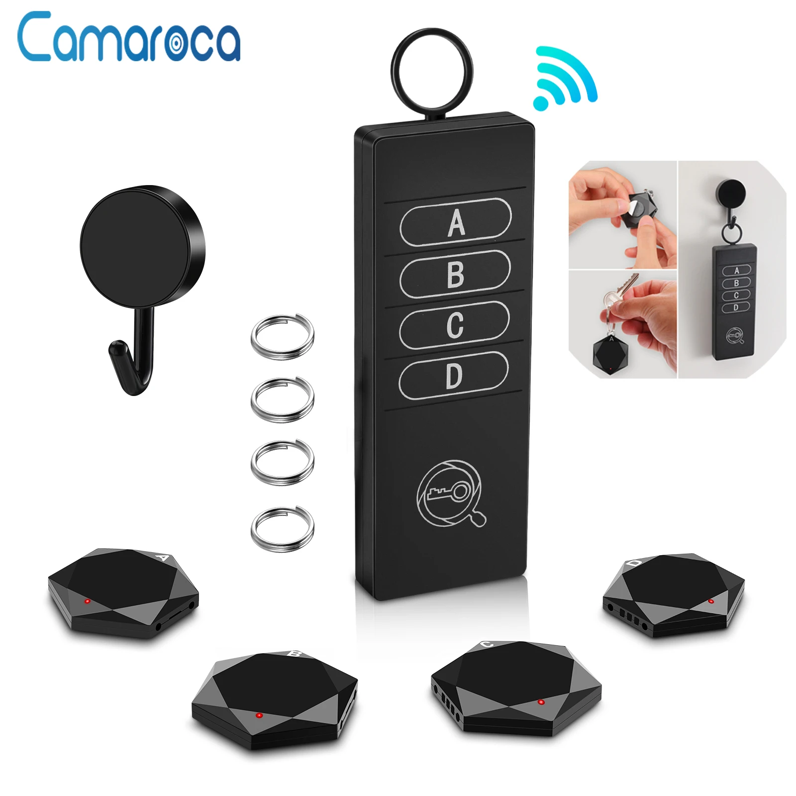 Camaroca Wireless Tracker Key Finder Pet Kids Wallet Tracker Smart Finder AntiLost Device With 164ft Remote Control 4 Receivers