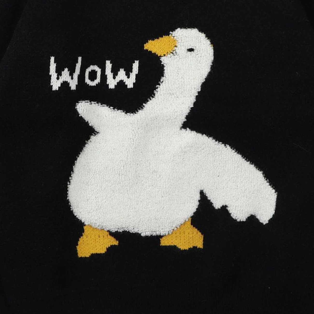 Hip Hop Harajuku Knitted Sweater Men 2021 Autumn Cartoon Duck Wow Print Sweater Oversize Streetwear Loose Pullover Men Clothing