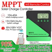 WIFI MPPT Solar Charge Controller 10-60A 12V/24V Auto LCD USB Solar Panel Battery Regulator for Lifepo4 Lead Acid Lithium
