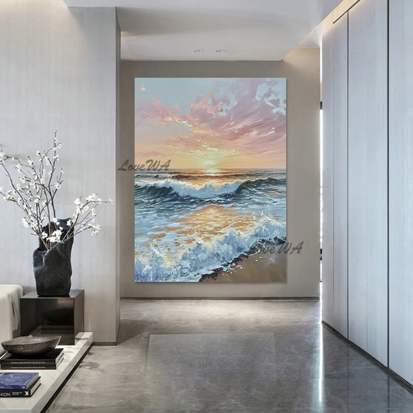 Beautiful Sunrise Over The Sea Acrylic Abstract Scenery Canvas Oil Painting High Quality Hotel Wall Pictures Home Decoration