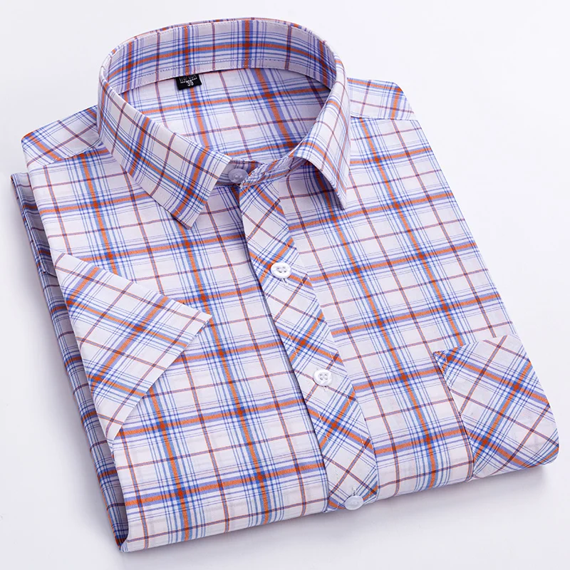 Camisas informales de algodón a cuadros para hombre, vestido de negocios elegante de manga corta, ropa de verano inteligente, camisas superiores de