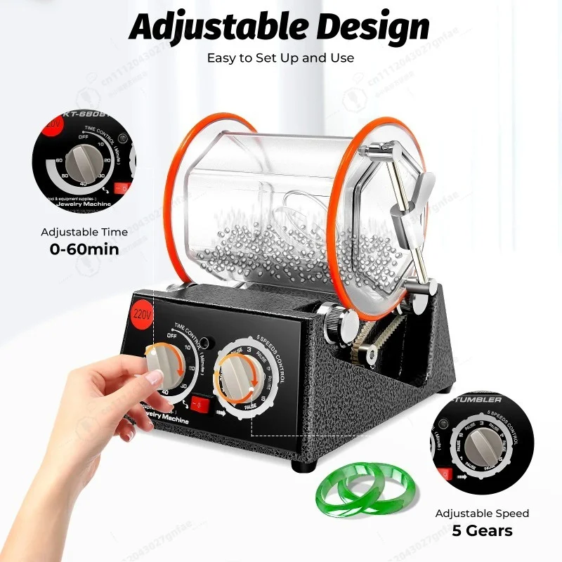 60W/150W Electric Jewelry Polisher, Rotary Tumbler Polishing Machine w/Timer, 5-Speed Adjustable, Polishing Beads (220V EU Plug)