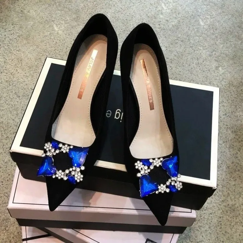 Single-shoe women 2024 early spring new rhine-drill not tired feet French pointy high heels with black matching women's shoes