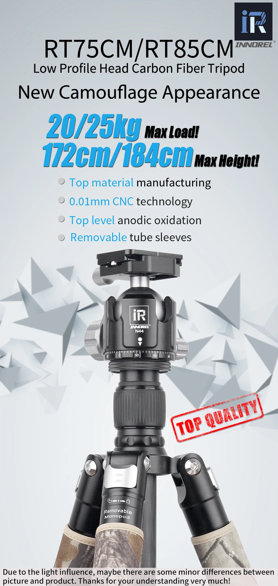 INNOREL RT75CM/RT85CM Professional Carbon Fiber Tripod Monopod for DSLR Camera Heavy Duty Stand Panoramic Low Gravity Ball Head