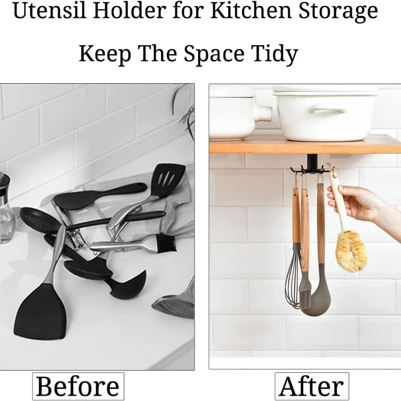 360 ° Drehbare Küchenutensilien-Haken Ohne Bohren Selbstklebender Organizer mit 6 Haken für Löffel, Handtücher, Tassen Platzsparend Hochbelastbar – Detail 7