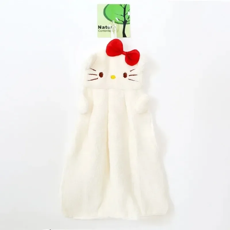 Sanrio Hello Kitty Hand Towel Cute Children's Cartoon Coral Velvet Hello Kitty Embroidered Hanging Hand Towel Hand Washing Towel