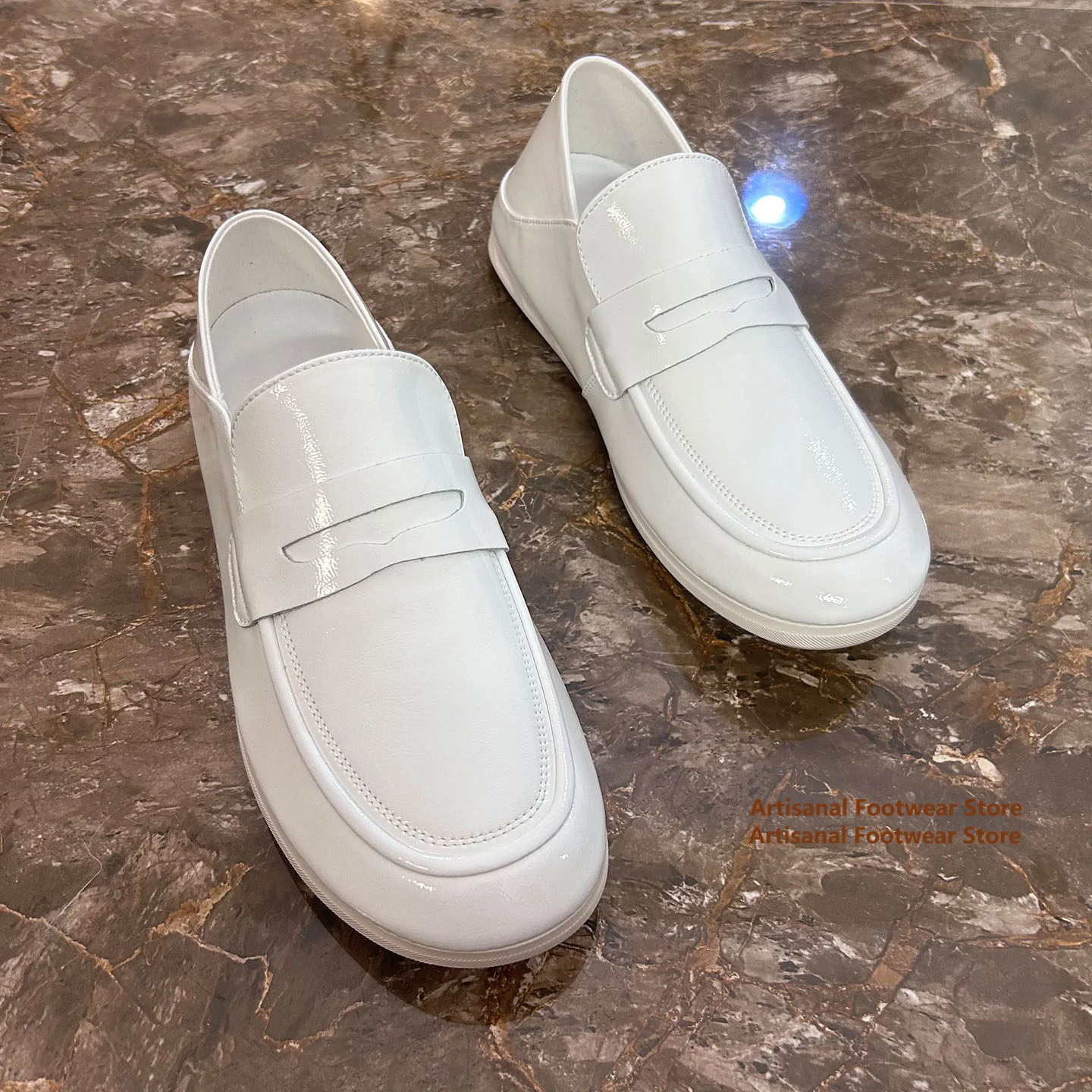 

White Leather Casual Shoes Men's Loafers Summer New Breathable Low-Top Slip On Shoes Luxury Trendy Handmade Men's Shoes