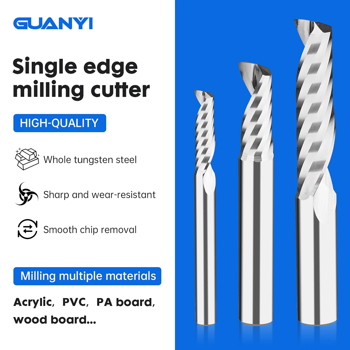 Imported Single-Edge Spiral End Mill Wear Resistance Corrosion Resistance Suitable For Acrylic Pvc Nylon Plate Milling