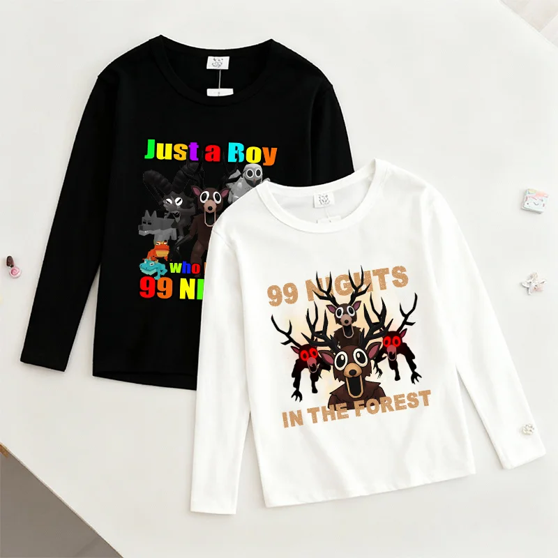 99 ليال في الغابة تي شيرت طويل الأكمام بنين بنات رعب الغزلان مطبوعة الخريف الربيع بلايز الملابس رقيقة س الرقبة الملابس المحملة هدية