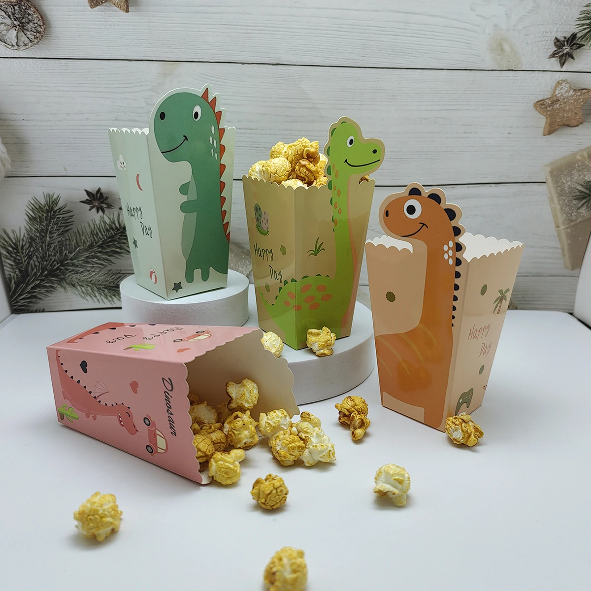 12/48 Stück Gemischte Dinosaurier-Popcorn-Boxen in Vier Stilen, Verpackungsboxen für Party, Hochzeit und Backzubehör – Detail 1
