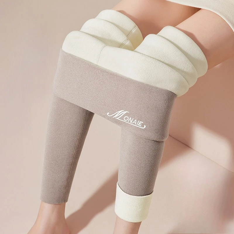 Winter Women Thermal Leggings Comfortable Stretch Fleece Lining Seamless Tight Pants Warm High Waist Embroidery Base Leggings