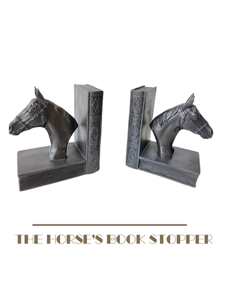 Retro Horse Head Statue Figurine Decorative Bookend Sculpture Crafts Book Stopper for Home Desk Office Decor Gift