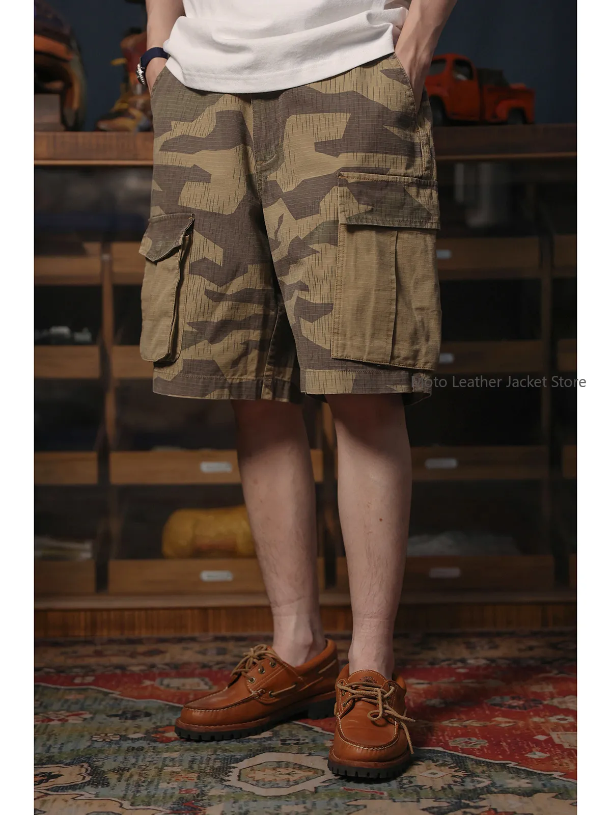 Jungle Shorts Vintage Washed Color Block Pocket Jungle Cargo Shorts Outdoor Casual Shorts