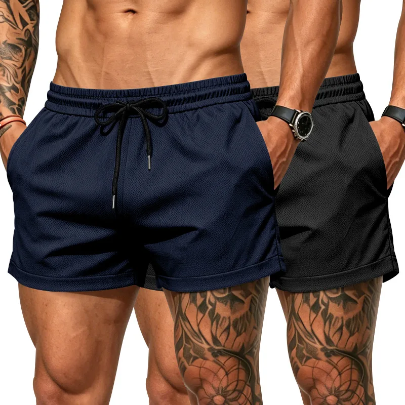 Men Breathable Mesh Short Sleeve T-Shirt Drawstring Shorts 2 Piece Beach Workout Outfit Set