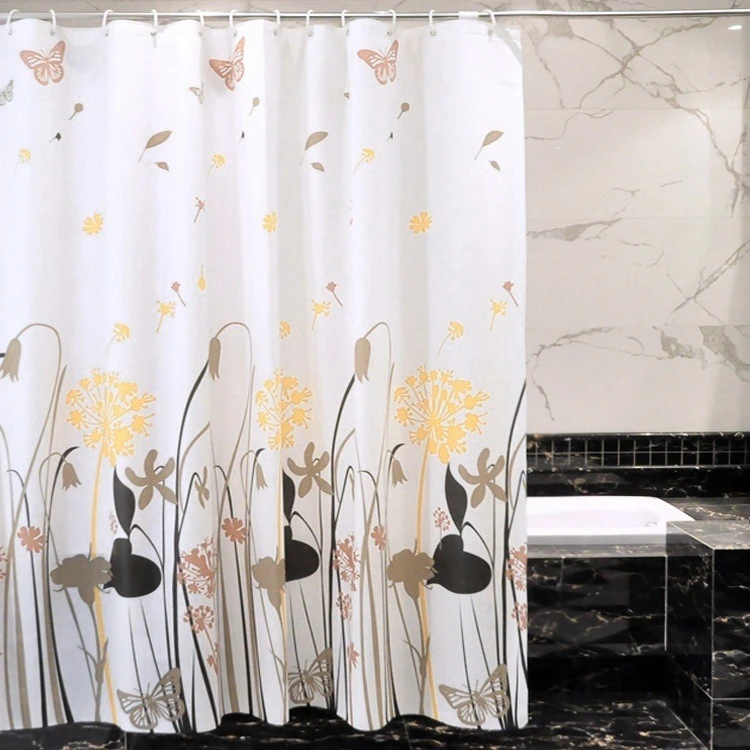 

Shower Curtain Dandelion Floral Print White Bathroom Curtains Waterproof Postal Style Water Resistant PEVA Fabric with Hooks