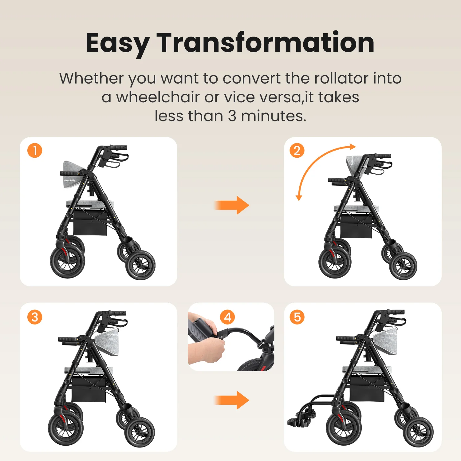مشوا رولتر لكبار السن مع مقعد، مجموعة كراسي متحركة للمشاية، كرسي متحرك خفيف الوزن قابل للطي، مشوا للبالغين جميع المشايات #4