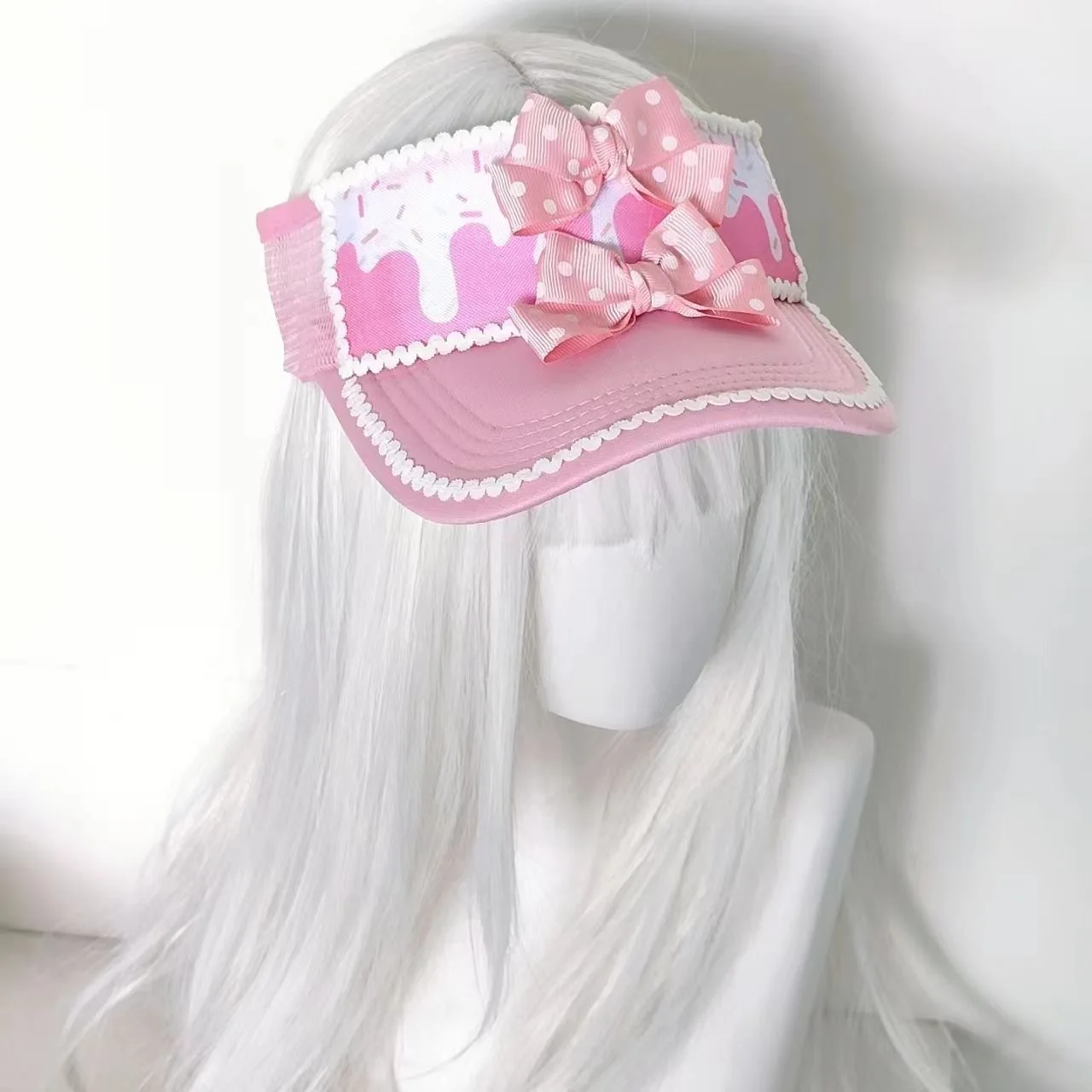 Pink Dot Bow Lolita Open-top Lace Baseball Cap Decorative Cute Summer Sun Hat Sun Protection Outdoor EmptyTop Cap
