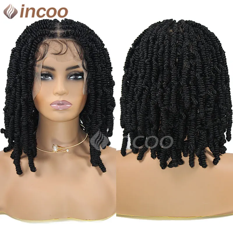 Spiral Curls Braided Wigs Synthetic Spring Twist Hair 12 Inches Full Lace Curly Braided Wigs Afro Spring Crochet Dreadlocks Wigs