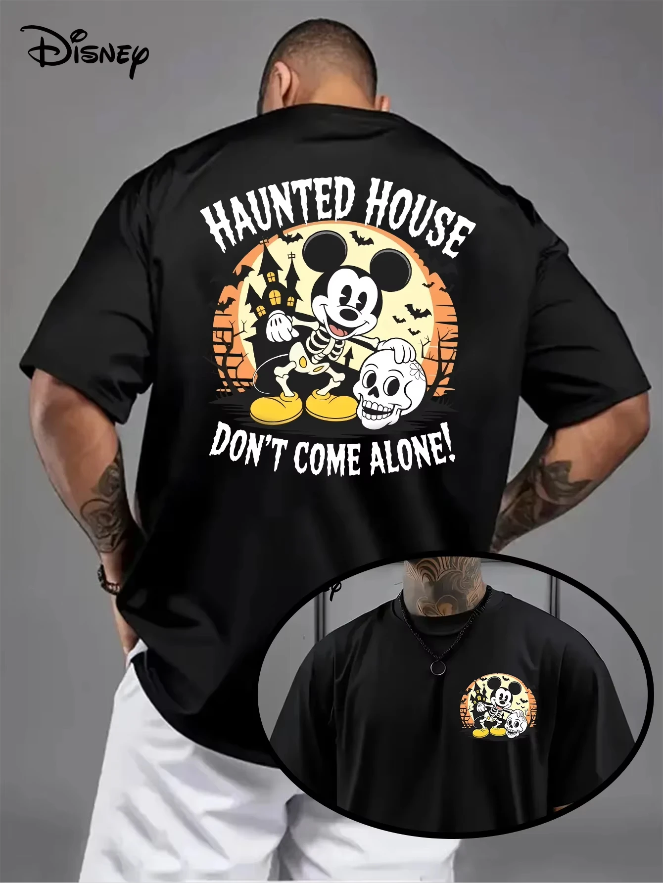 

Disney Mickey Mouse Halloween Men's T-Shirt Daily Leisure and Theme Activities Wear Unisex Cotton Short Sleeve Oversized