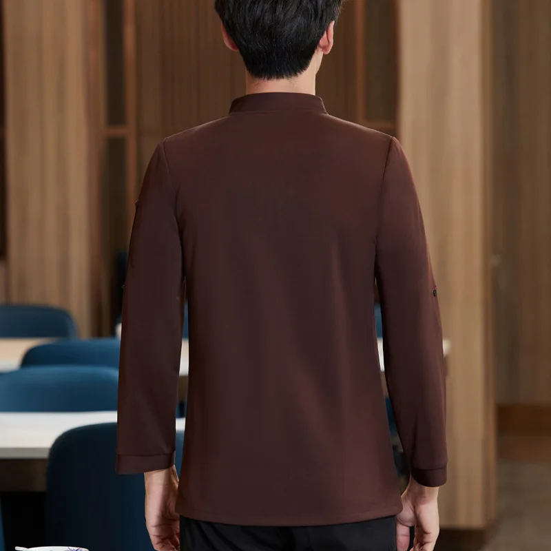 Seragam Kerja Pelayan Restoran untuk Wanita Lengan Panjang dengan Kancing JepretTShirt dengan Lengan Peregangan untuk Katering, Kue, Roti, Panas