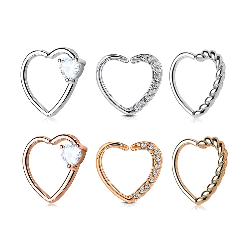 3Pcs Stainless Steel Daith Heart Earring Hoop Cartilage Tragus Helix Rings Hinged Segment Hoop Daith Earring Valentine Jewelry