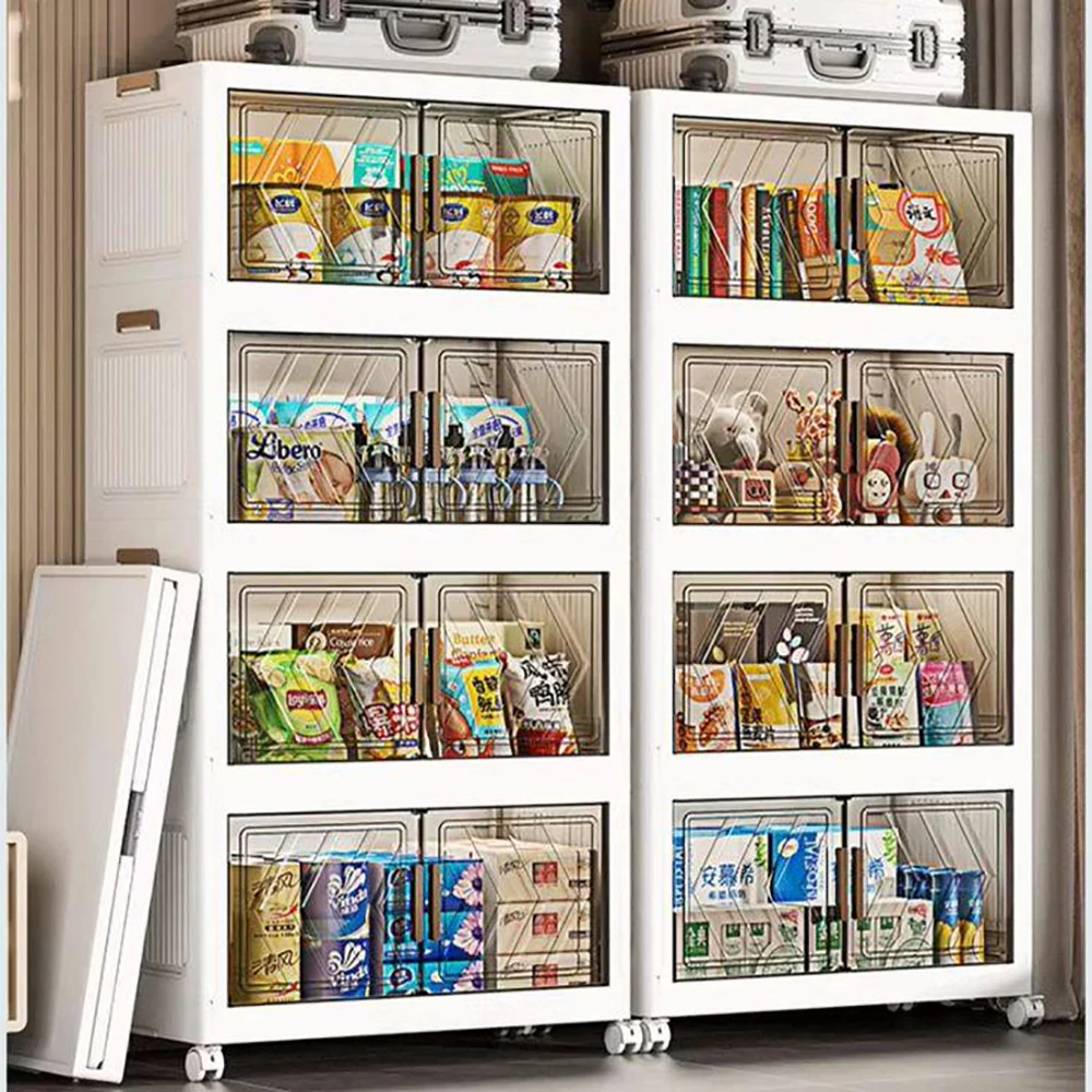 Folding Storage Boxes Double-Door Clothing Quilts Toys Organizer Cabinet With Wheels Large Capacity Bins Sorting Wardrobe