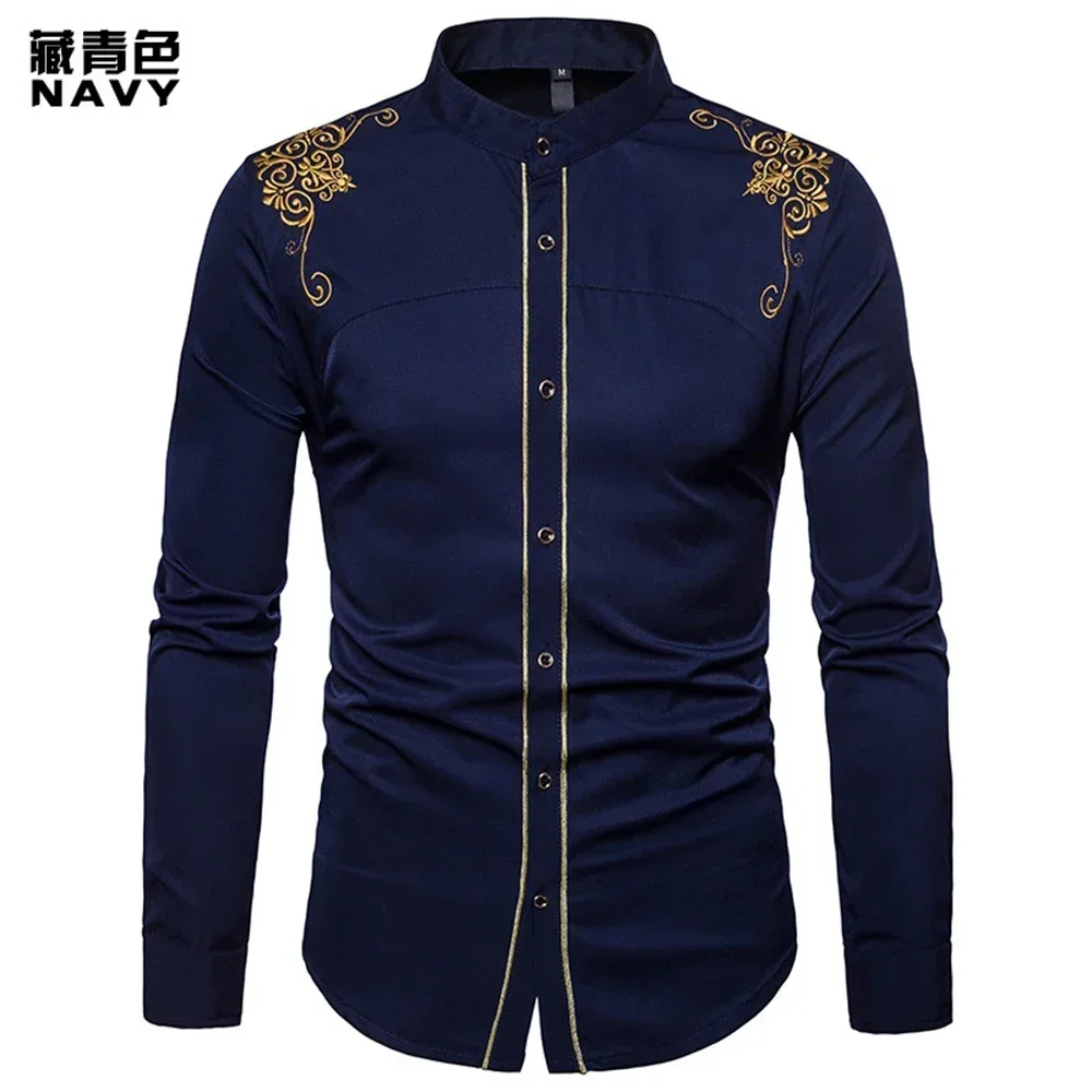 

New style men's business casual shirts high quality long sleeve embroidered dress shirts