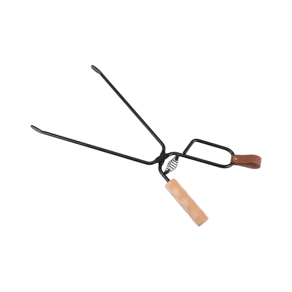Fire for tongs for Wood Burning Fireplace and Outdoor Fire with Heat Resistant Oak Handle and Spring Loaded Mechanism