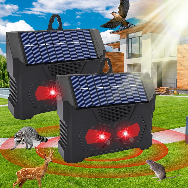 Solar Powered Animal Repeller with LED Flash Ultrasonic Drive away Bird Dog Mouse for Courtyard Garden Farm