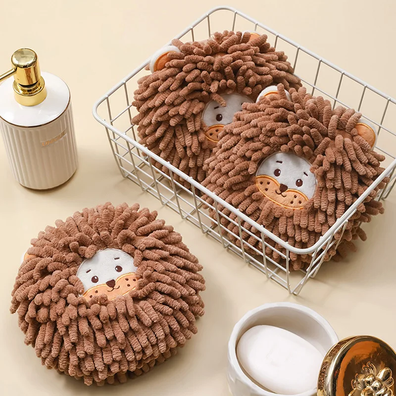 Round Lion Chenille Hand Towel Microfiber Absorbent Quick-drying Handkerchief for Kitchen Bathroom Soft Close Skin Terry Towels