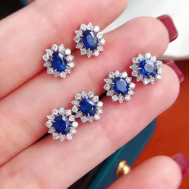 925 Sterling Silver Blue Cubic Zirconia Women Earrings Ear Stud Elegant Accessories Daily Wear Party Statement Female Jewelry