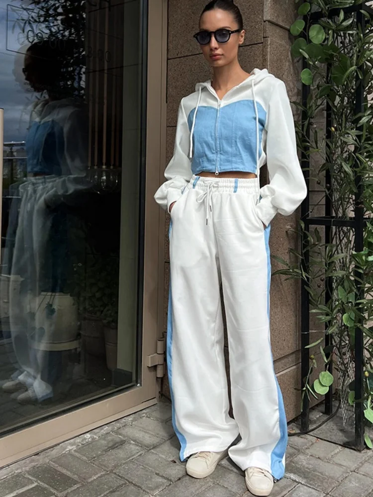 

Sister Star Women's Suit Fashion Casual Color Collision Long Sleeve Color Blocking Cardigan Cap Sports Commuter Two-piece Outfit