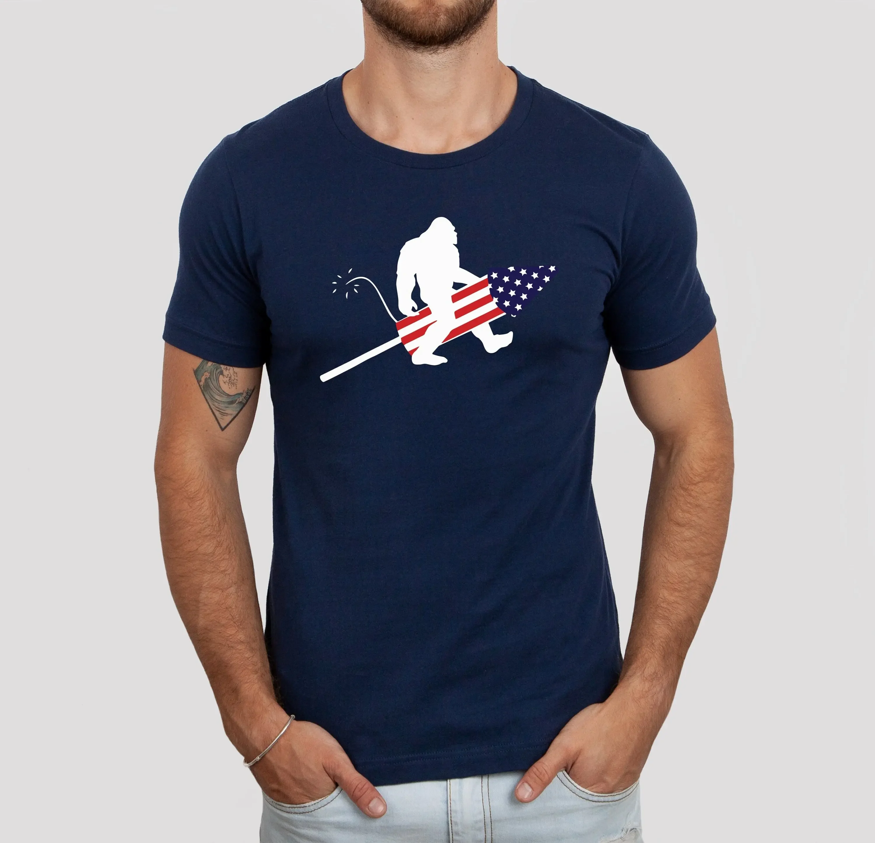 Patriotic Bigfoot T Shirt American Flag 4Th Of July Sasquatch With
