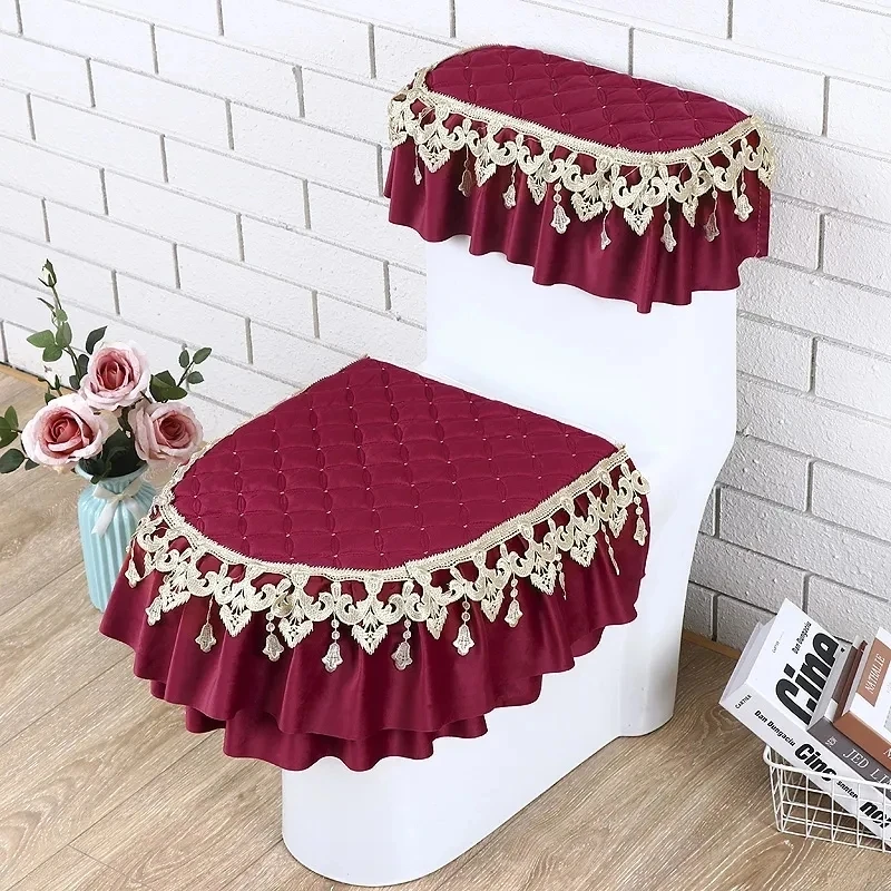 

European Jacquard Soft Toilet Cushions Household Soft Toilet Seat Mat Zipper Four Seasons Toilet Lid Cover Bathroom Decoration