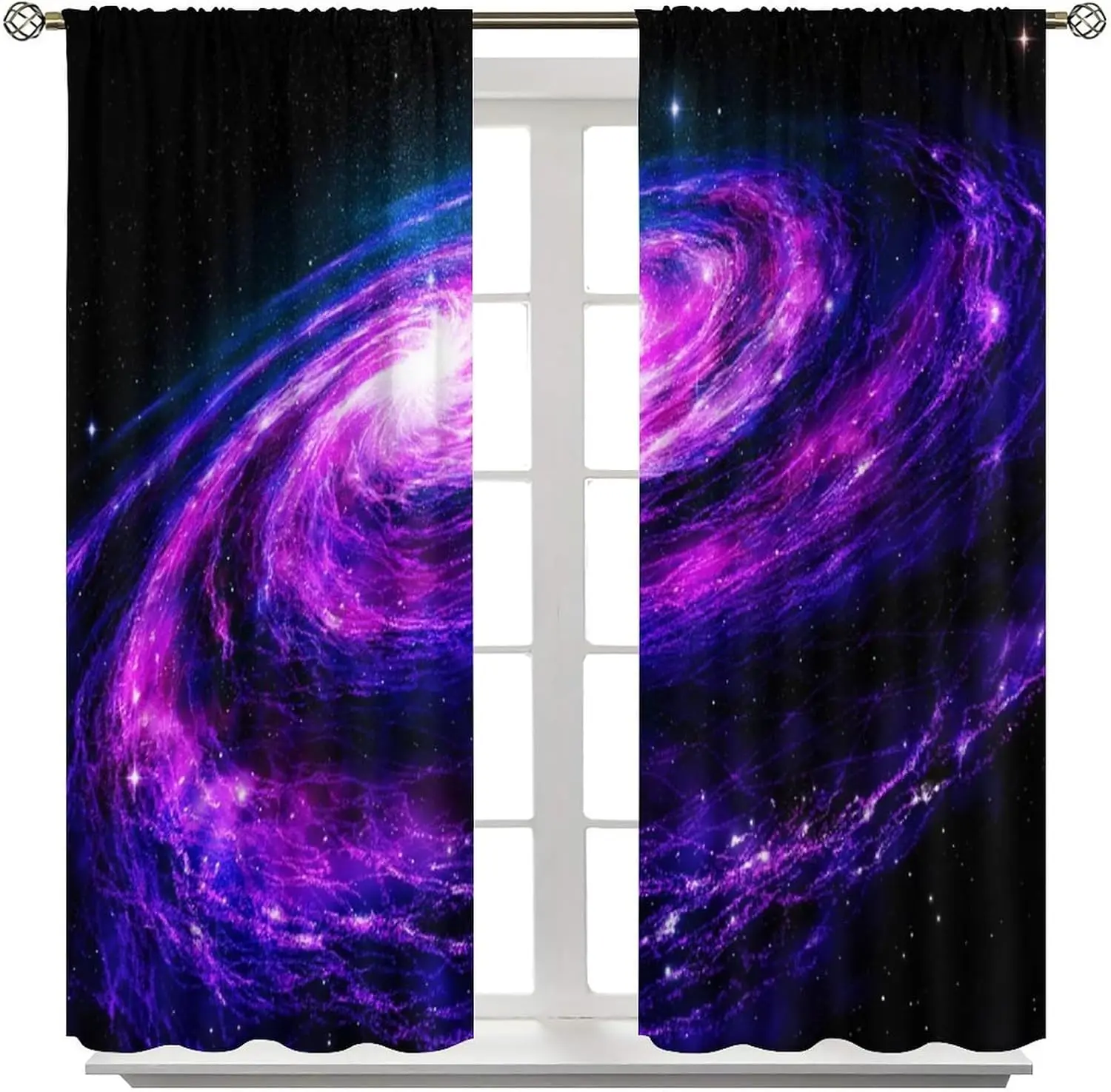 Galaxy Curtains,Purple Universe Starry Night Outer Space Mystery Galaxy Milky Way Black Hole Stars Windows Treatments Rod Pocket