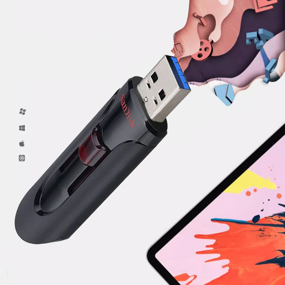 Memorias USB SanDisk Cruzer Glide CZ600 USB3.0 de 16GB 32GB, Unidad Flash USB3.0 de Alta Velocidad de 128GB 256GB, Pendrive USB 3.0 de 64GB