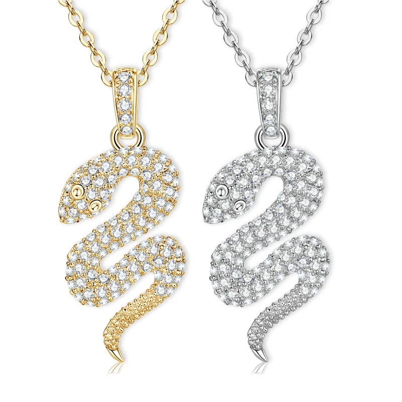 Abestecom14K Gold Filled Snake Design Pendant Necklace Silver Chain Cubic Zirconia Choker Charm Necklace Women Men Jewelry Gift