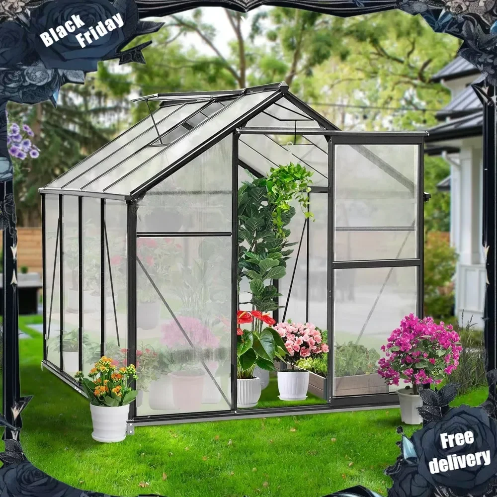 

6 x 8 FT Greenhouses for Outdoors, Polycarbonate Greenhouse Kit, Aluminum Large Walk in Greenhouse for Winter Heavy Duty