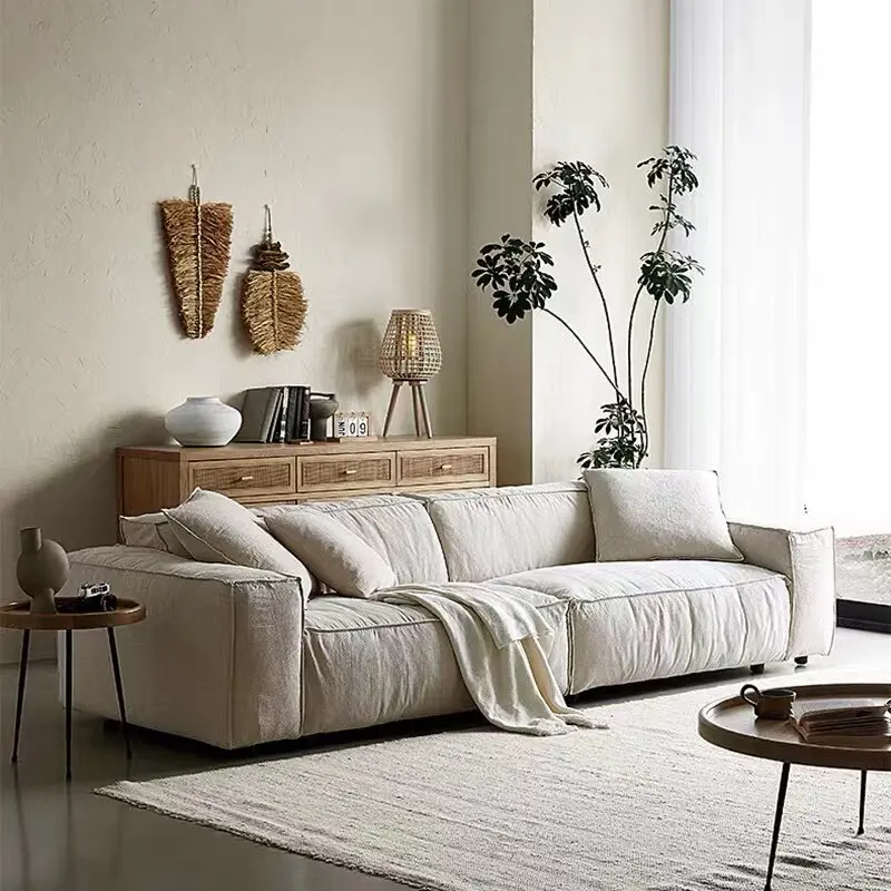 Straight couch Split Linen Sofa Tofu Block Removable Washable Living Room Sofa Multiple Wide Deep Seating Home room furniture