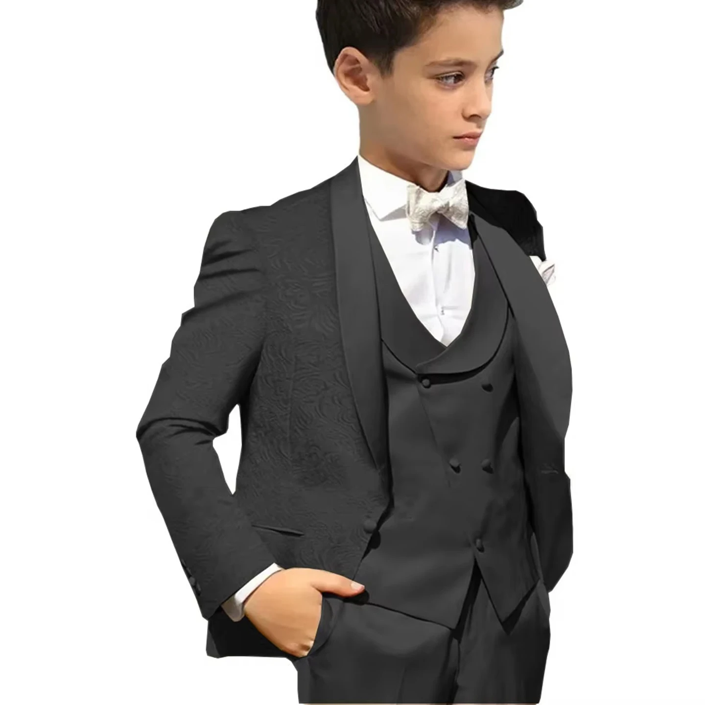 

Jacquard 3 Piece Boys' Suit for Boys 3-16 Years Gentleman Tuxedo Outfit Wedding Party Kids Suit Peak Lapel Suit Set Single Butto