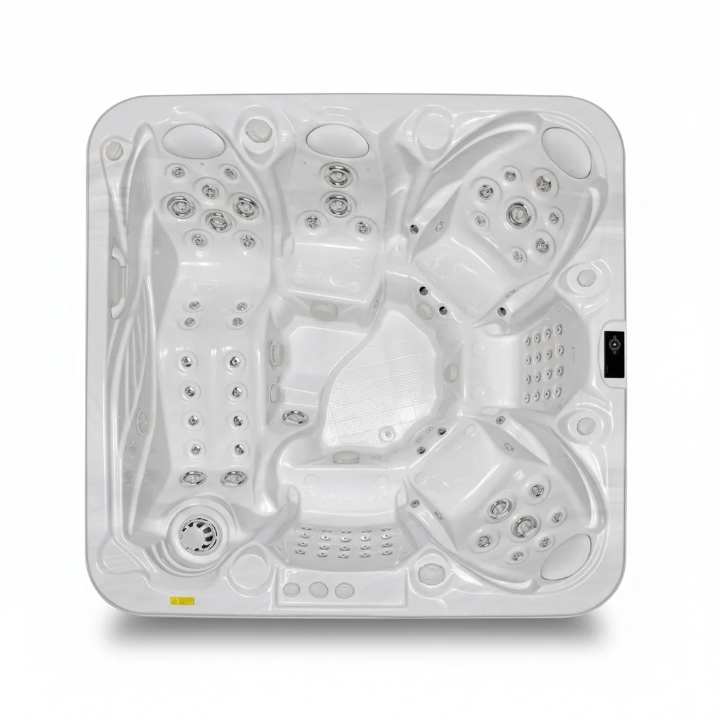 Luxury Hot Tub, 6 Person Acrylic 225x225x88cm Massage Spa, Freestanding Whirlpool Jacuzzi Bathtub, 1391 Liters Outdoor Spa Tub