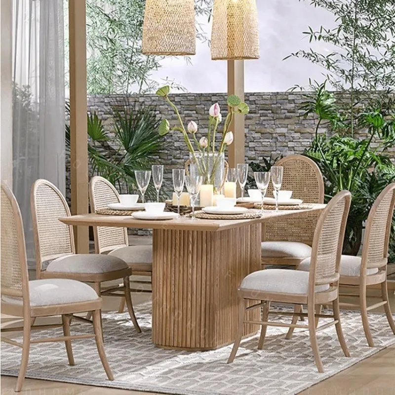 Round table small apartment, rattan dining table and chair combination
