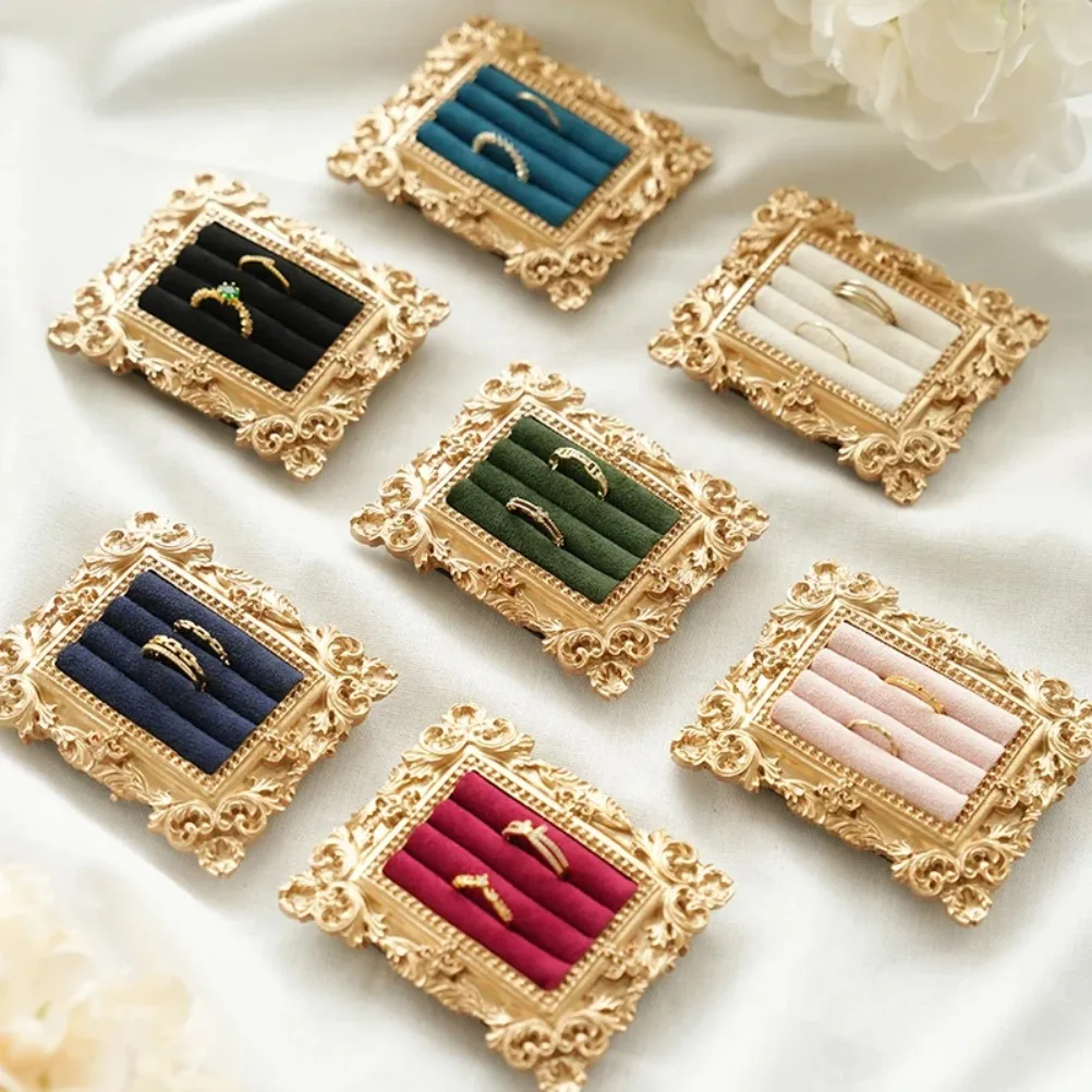 Retro Ring Storage Tray Square Photo Frame Display Shelf Ring Earring Storage Rack Jewelry Shop Display Rack Home Decoration