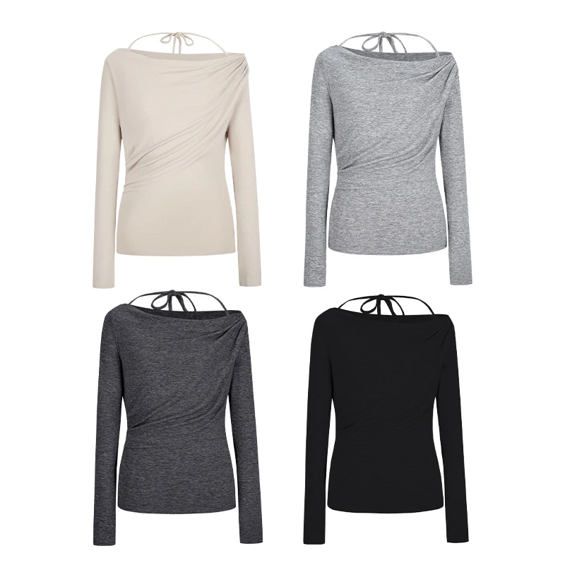 موسى الملكة مثير طويل Sve واحد الكتف Ne شنقا تي شيرت المرأة الرغبة النقية تصميم تنوعا صغيرة ence الأعلى #2