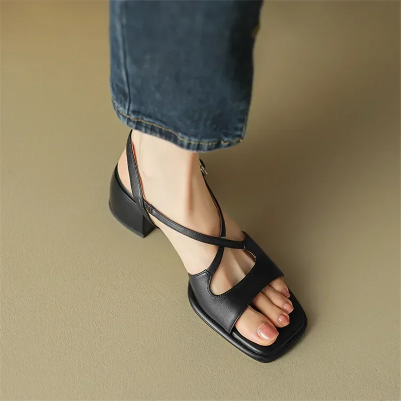 2023 New Summer Sandals Fashion Versatile Light Luxury Sandals Square Toe Chunky Heels Sandals for Women Handmade Women Sandals