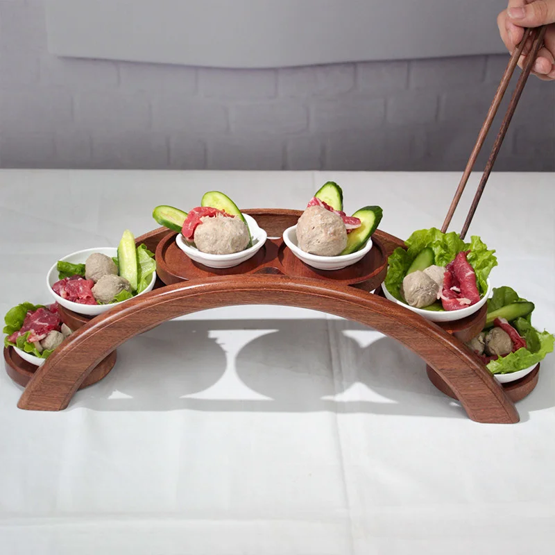 

Wooden Hotpot Arch Sushi Tray Bridge Bridge Boat Tableware Dessert Dim Sum Plate Sushi Tray Bento Sushi Plate