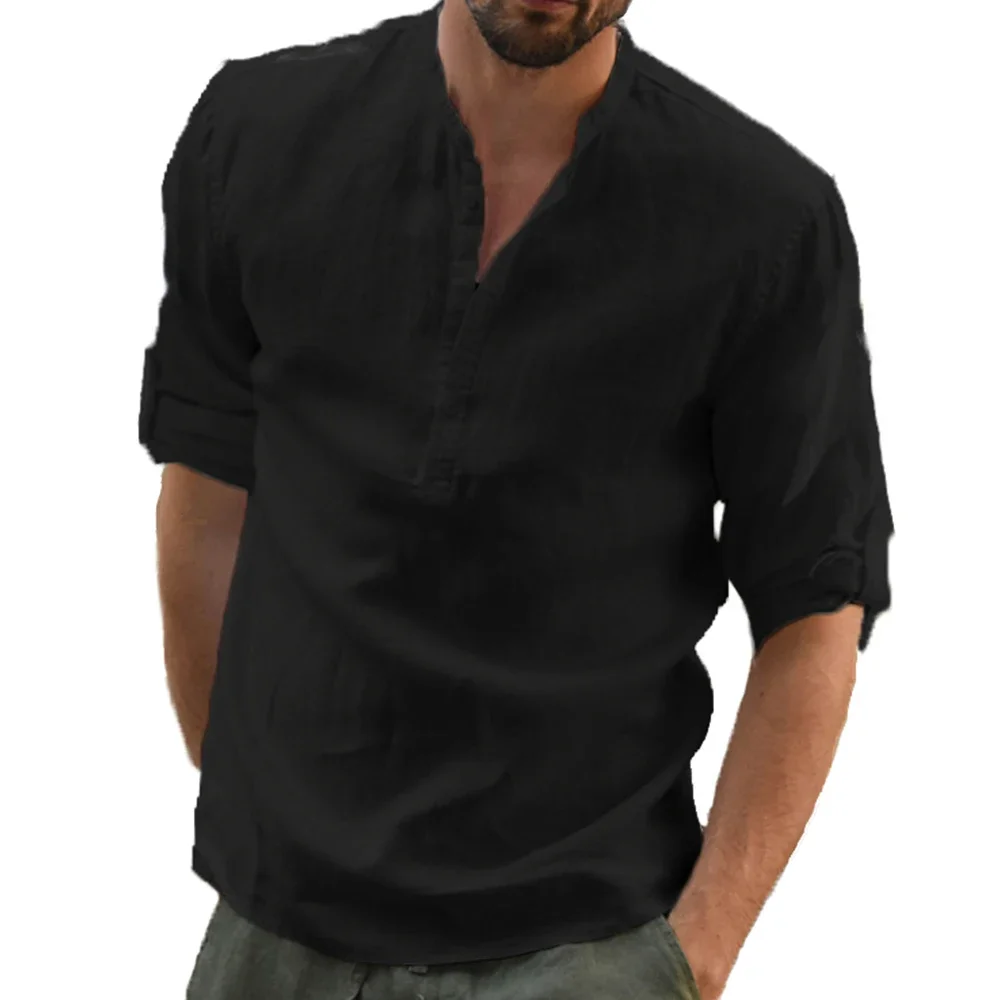 King Billion Men's Long Sleeve Linen Shirt Solid 3