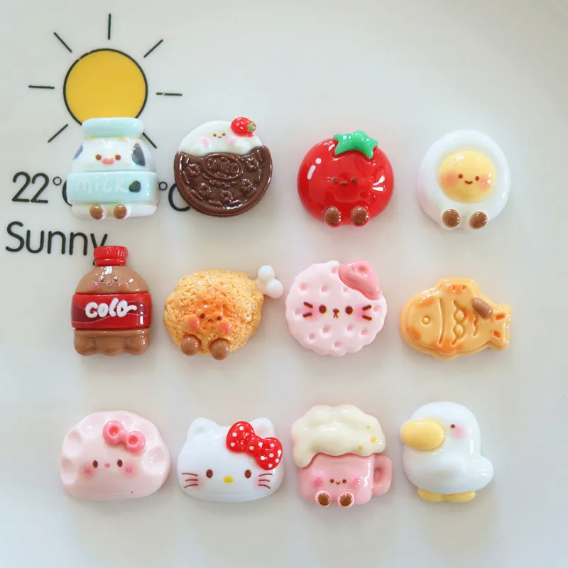 

100pcs Cute Resin Simulated Biscuit Hello Kitty Flatback DIY for Refrigerator Doll House Hairband Earring Decoration Accessories