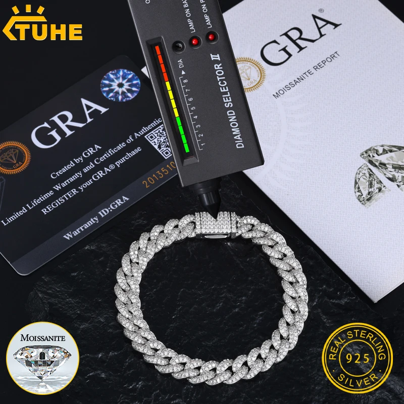 

High Quality Ice Out Cuban Link 925 Sterling Silver Moissanite Cuban Chain Necklace For Men Hip Hop Jewelry With Certificate